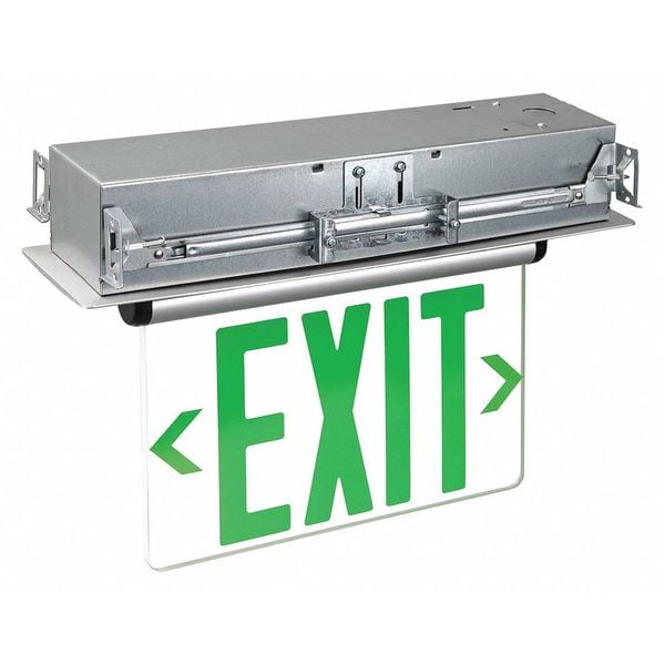 Lumapro Exit Sign, Silver, 1 Face(s), LED, Recess Mount, Nickel Cadmium - 53RH95