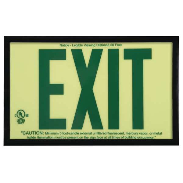 Zoro Select Exit Sign, Plastic, 13" W, 7-1/2" H, Exit, Black, Green - GRAN3412