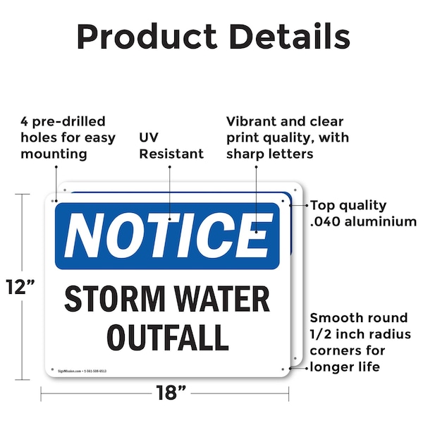 Signmission Storm Water Outfall, 18 in W x Rectangle, Aluminum - OS-2PACK-NS-A-1218-L-18499