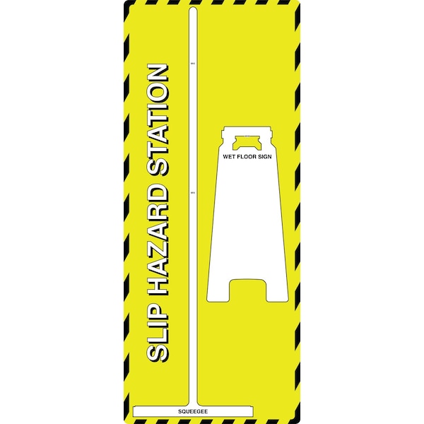 5S Supplies Slip Hazard Station Shadow Board with Squeegee and Wet floor Sign Yellow Board with White Shadows - SLIPHZD-YELLOW / WHITE