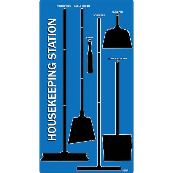 5S Supplies 5S Housekeeping Shadow Board Broom Station Version 3 - Blue Board / Black Shadows No Broom - HSB-V3-BLUE-BO