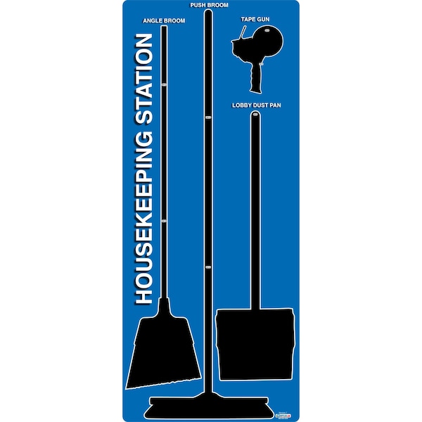 5S Supplies 5S Housekeeping Shadow Board Broom Station Version 7 - Blue Board / Black Shadows No Broom - HSB-V7-BLUE-BO