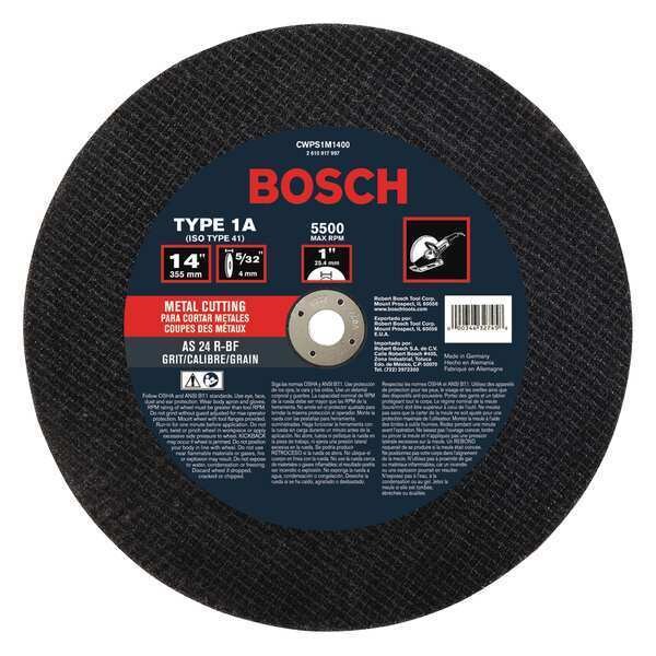 Bosch Abrasive Cut-Off Wheel, TYPE 1A, 14 in Dia, 5/32 in Thick, 20 mm Arbor Hole Size, Aluminum Oxide - CWPS1M1420