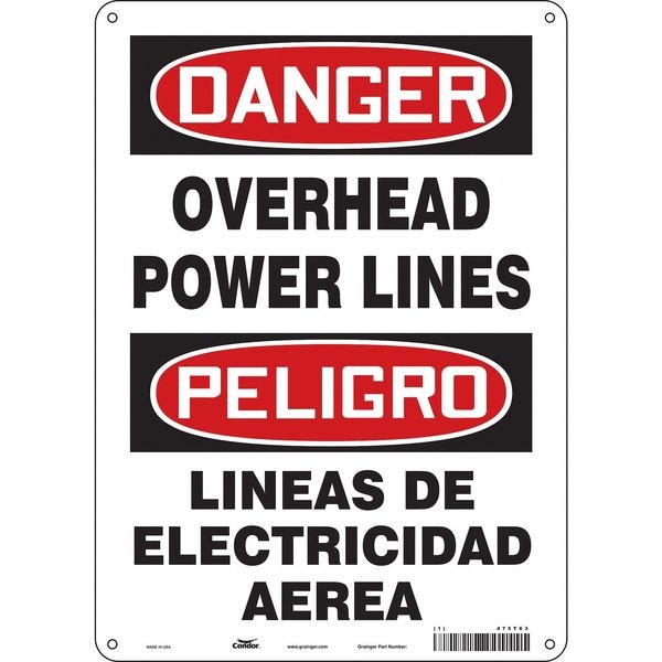 Condor Safety Sign, 14 in Height, 10 in Width, Aluminum, Vertical Rectangle, English, Spanish, 475T63 - 475T63