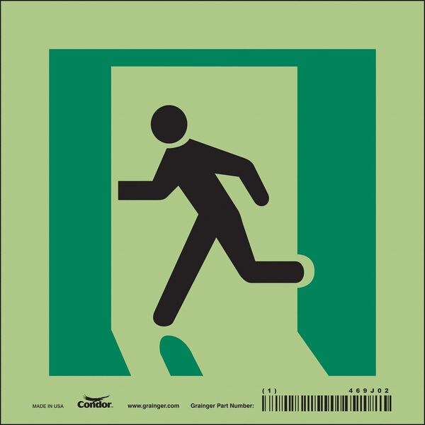 Condor SAFETY SIGN FIRE AND EMERGENCY, 6 in Height, 6 in Width, Glow Vinyl, Square, English - 469J02