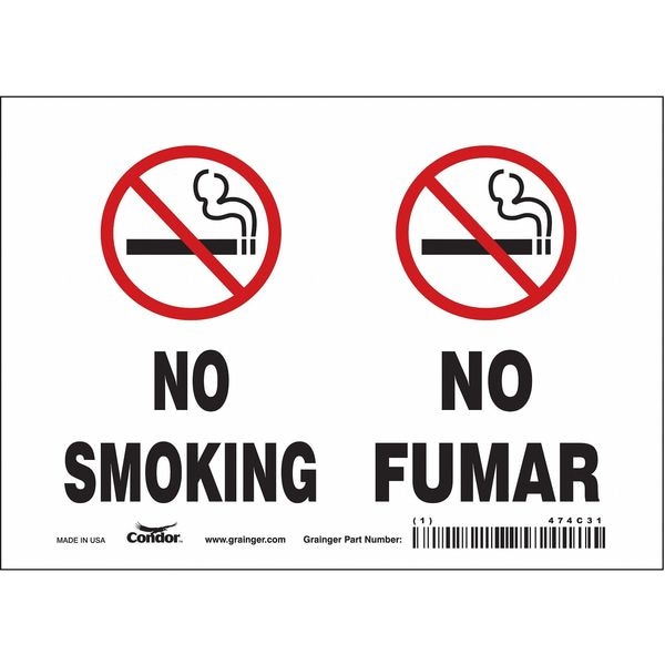 Condor No Header, No Smoking/No Fumar, 7 in W x 5 in H, Horizontal Rectangle, Vinyl - 474C31