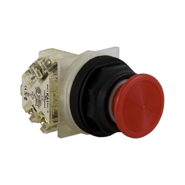 Botón de presión, Harmony 9001SK, plástico, seta de 35mm, rojo, retorno de resorte de 30mm, 1 NC - 9001SKR24RH5