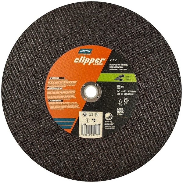 Norton Co Clipper Classic Cut-Off Wheel, 14 in Dia, 1/8 in Thick, 1 in Arbor, Silicon Carbide Abrasive - 70184601491