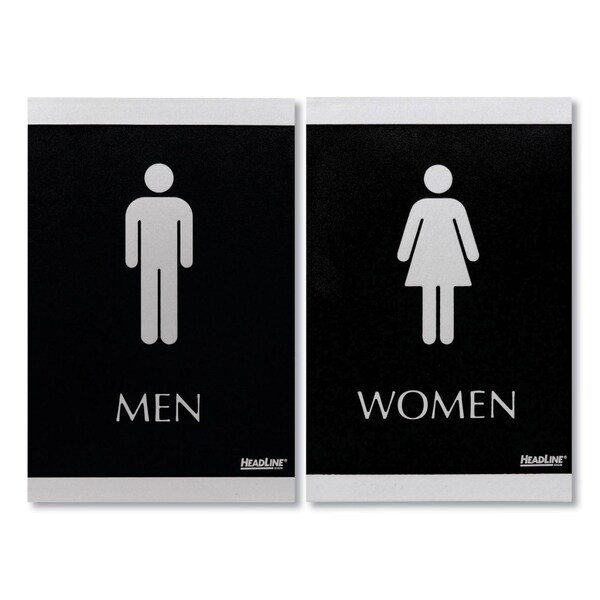 Headline Sign Century Series Office Sign, Men; Women, 6 x 9, Black/Silver - 4248