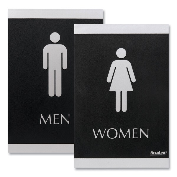 Headline Sign Century Series Office Sign, Men; Women, 6 x 9, Black/Silver - 4248