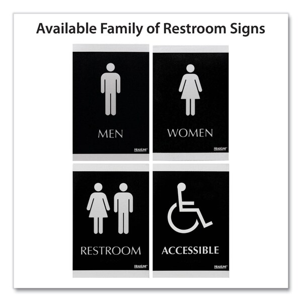 Headline Sign Century Series Office Sign, Men; Women, 6 x 9, Black/Silver - 4248