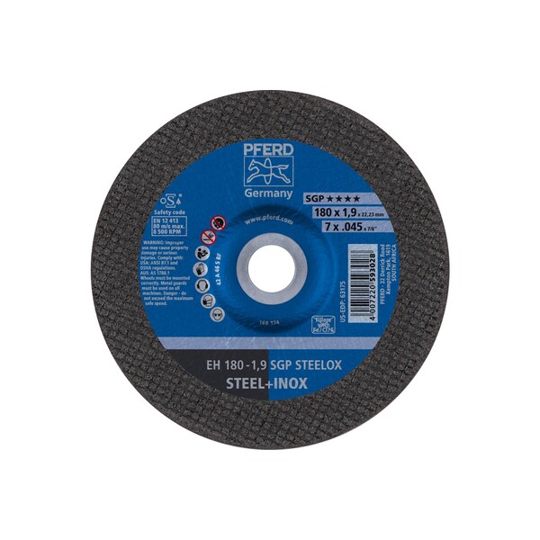 Pferd Type 27, 7 in Dia, 0.045 in Thick, 7/8 in Arbor Hole Size, Aluminum Oxide, 46 Grit - 63175