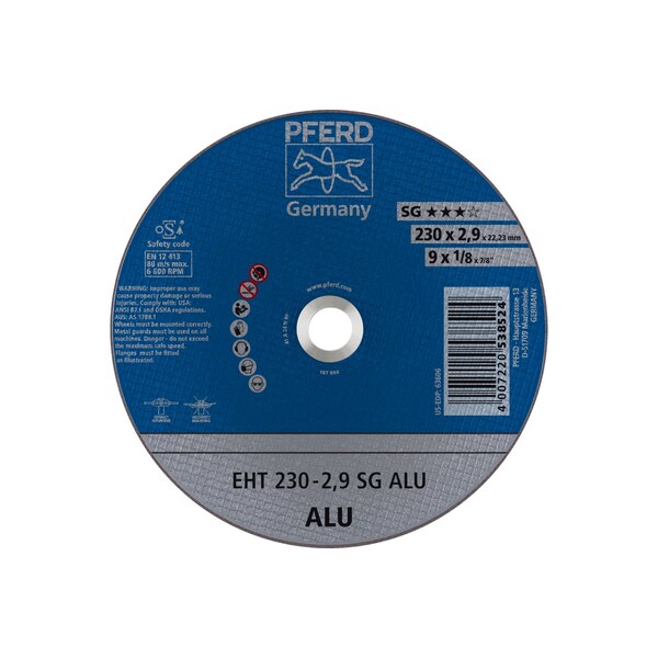 Pferd Type 1, 9 in Dia, 1/8 in Thick, 7/8 in Arbor Hole Size, Aluminum Oxide, 24 Grit - 63606