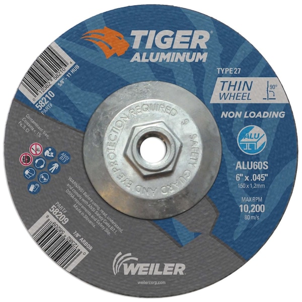 Weiler 6 in Dia, 0.045 in Thick, Aluminum Oxide, 60 Grit - 58210