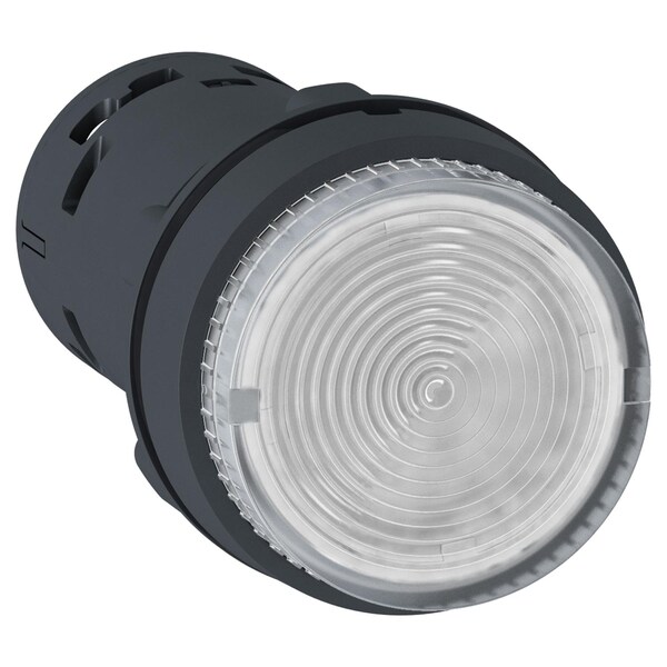 Botón pulsador iluminado monolítico de Schneider Electric, Harmony XB7, plástico, transparente, 22mm, LED integrado, retorno por resorte, 24V CA CC, 1NA - XB7NW37B1.