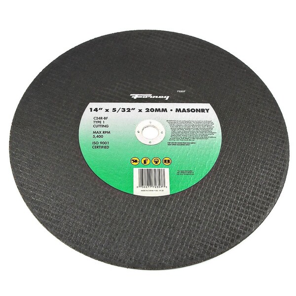 Forney Cutting Wheel, Masonry/Asphalt, Type 1, 14 in x 5/32 in x 20 mm - 72357