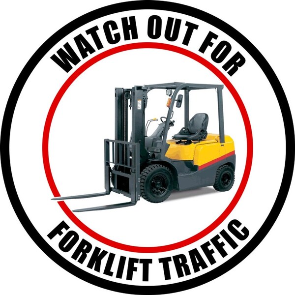 5S Supplies Watch Out For Forklift Traffic 12in Diameter Non Slip Floor Sign - FS-FRKLIVE-12