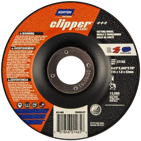 Norton Co 4.5 x 0.87 in. Aluminum Oxide Classic Cut Off Wheel - 2027308