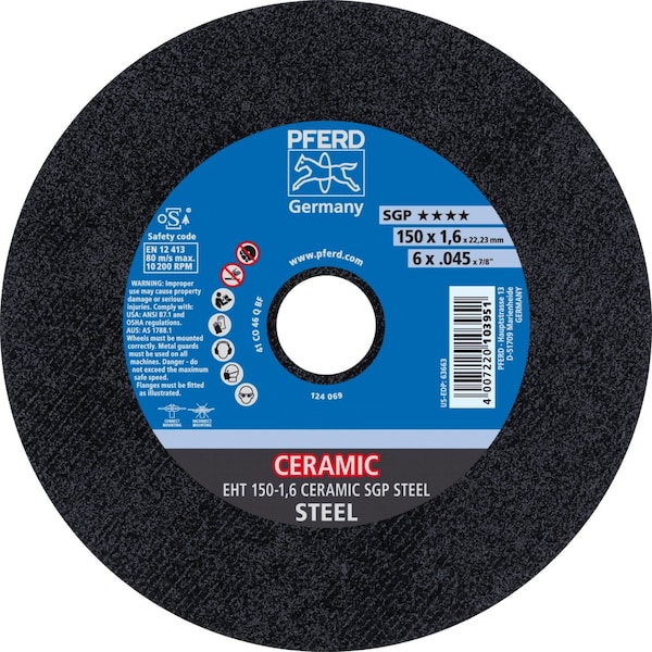 Pferd 6'' x .045'' Cut-Off Wheel, 7/8'' A.H. - CERAMIC SGP STEEL - Type 1 - 63663