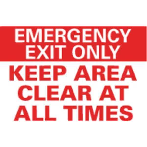 Lyle Exit Sign, Vinyl, 10" W, 7" H, Emergency Exit Only Keep Area Clear At All Times, Red, White - U7-1088-RD_10X7
