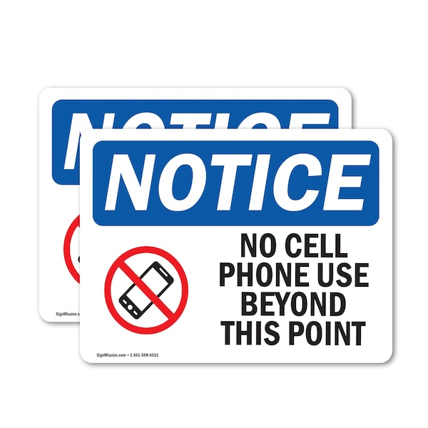 Signmission No Cell Phone Use Beyond This Point Sign With Symbol, 14 in W x Rectangle, Vinyl Decal - OS-2PACK-NS-D-1014-L-14413