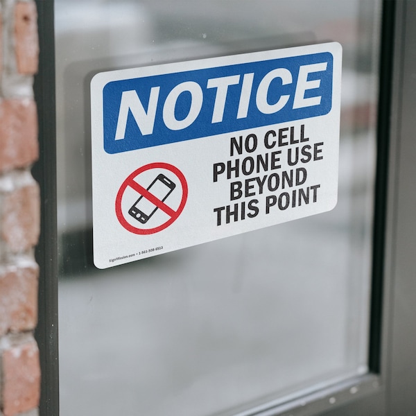 Signmission No Cell Phone Use Beyond This Point Sign With Symbol, 14 in W x Rectangle, Vinyl Decal - OS-2PACK-NS-D-1014-L-14413