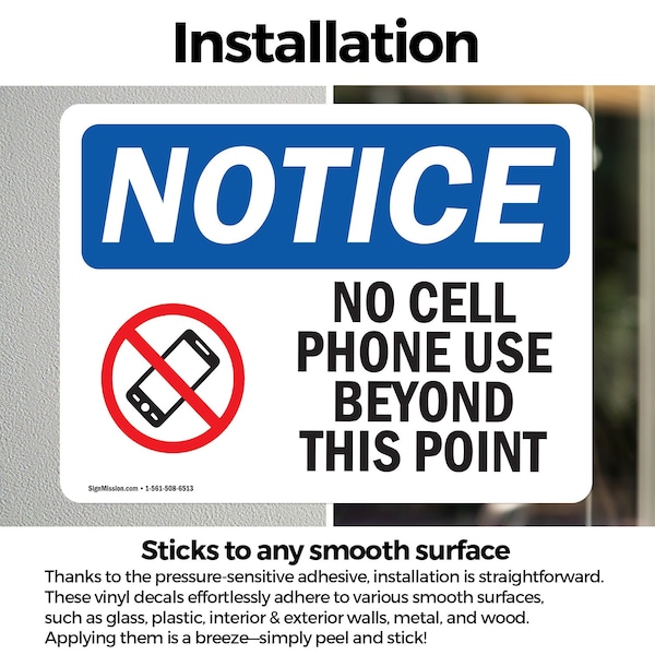 Signmission No Cell Phone Use Beyond This Point Sign With Symbol, 14 in W x Rectangle, Vinyl Decal - OS-2PACK-NS-D-1014-L-14413