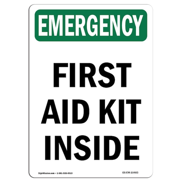 Signmission OSHA Emergency Sign, 10" Height, Rigid Plastic, First Aid Kit Inside, Portrait, EM-P-V-10483 - OS-EM-P-710-V-10483