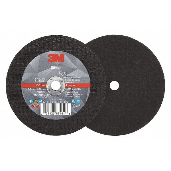 3M Abrasive Cut-Off Wheel, Type 1, 4 in Dia, 0.035 in Thick, 3/8 in Arbor Hole Size, Ceramic, 60 Grit - 87461