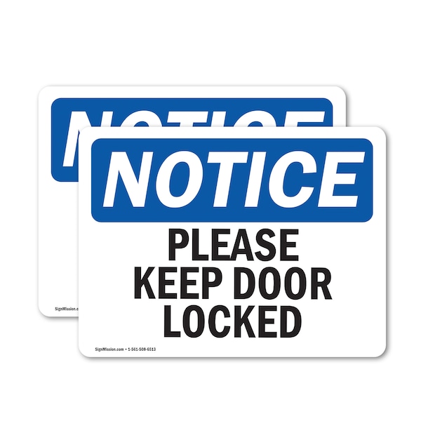 Signmission Please Keep Door Locked, 5 in W x Rectangle, Vinyl Decal - OS-2PACK-NS-D-35-L-17470