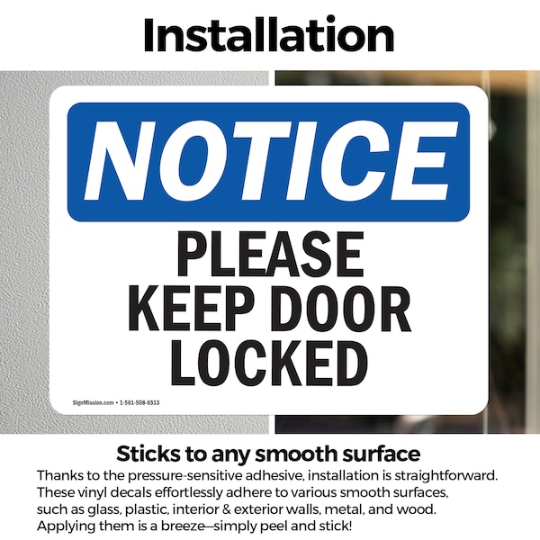 Signmission Please Keep Door Locked, 5 in W x Rectangle, Vinyl Decal - OS-2PACK-NS-D-35-L-17470