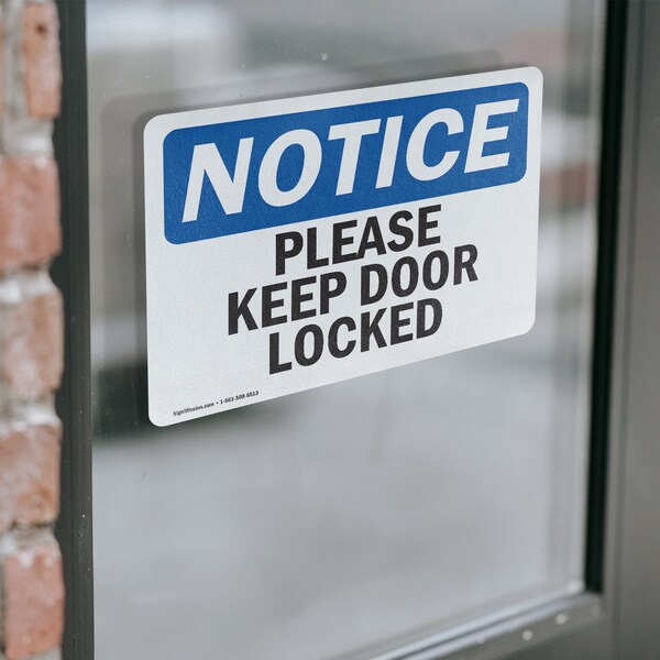 Signmission Please Keep Door Locked, 5 in W x Rectangle, Vinyl Decal - OS-2PACK-NS-D-35-L-17470