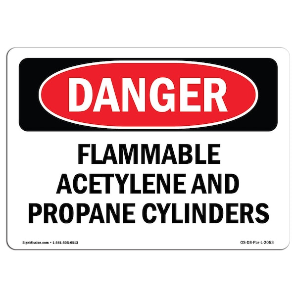 Signmission OSHA Sign, 18" Height, 24" Wide, Aluminum, Flammable ACETYLENE And Propane Cylinders, Landscape - OS-DS-A-1824-L-2053