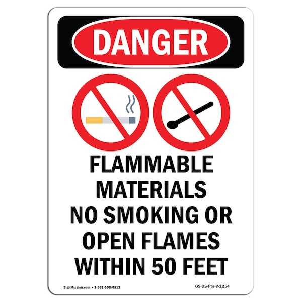 Signmission Safety Sign, OSHA Danger, 14" Height, Aluminum, Flammable Materials, Portrait - OS-DS-A-1014-V-1254