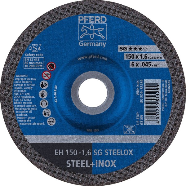 Pferd 63169 6in x .045in Cut-Off Wheel, 7/8in AH A 46 R SG INOX - Type 27 - 63169-PFERD