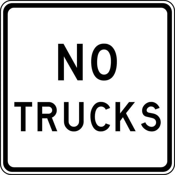 Lyle No Trucks Traffic Sign, 24 in H, 24 in W, Aluminum, Square, English, R5-2A-24HA - R5-2A-24HA