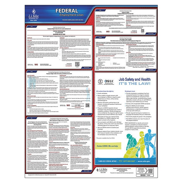 Jj Keller Labor Law Poster, 19 in H x, 27 in W, Plastic - 37989