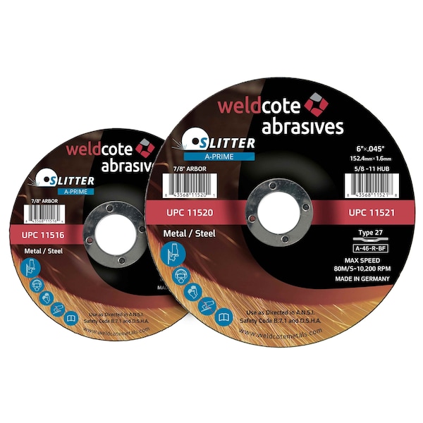 A-Prime Right Angle Grinder Wheels, Cutting, SLITTER, Type 27, A-46-R-BF, 5in x 0.045in x 7/8, 25PK - 11518
