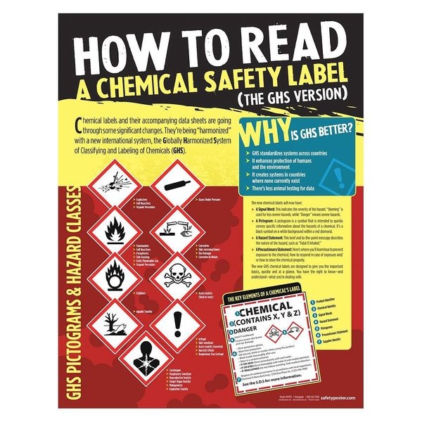 Safetyposter.Com Safety Poster, How to Read A Chemical Safety Label, 22 in H x, 17 in W, Paper - P4791