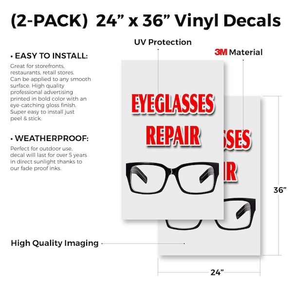 Signmission Eyeglass Repair, Vinyl Decals Only 24 Inch x 36 Inch, Vinyl Decal, 2PK - DSB-2436-2PACK-EYEGLASS REPAIR