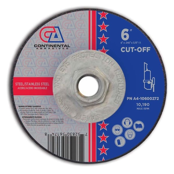 Continental Abrasives 6" x .040" x 5/8-11" Signature T27 Depressed Center Premium Thin Cut-Off Wheel - A4-10600272