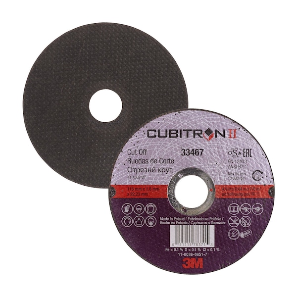3M Cubitron 3M II Cut-Off Wheel, 4.5 in x 0.04 in x 7/8 in, 5 per pack, 6PK - 33467