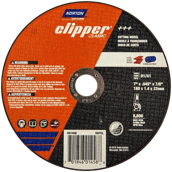 Norton Door Controls Norton Clipper 7 in. D X 7/8 in. Aluminum Oxide Classic Cut-Off Wheel 1 pk - 70184601458
