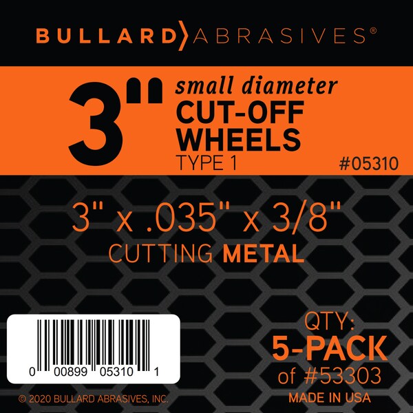 Bullard Abrasives Small Diameter Cut-Off Wheel, 3 x .035 x 3/8 T1, PK5 - 5310