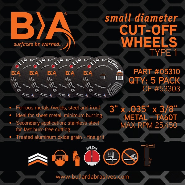 Bullard Abrasives Small Diameter Cut-Off Wheel, 3 x .035 x 3/8 T1, PK5 - 5310