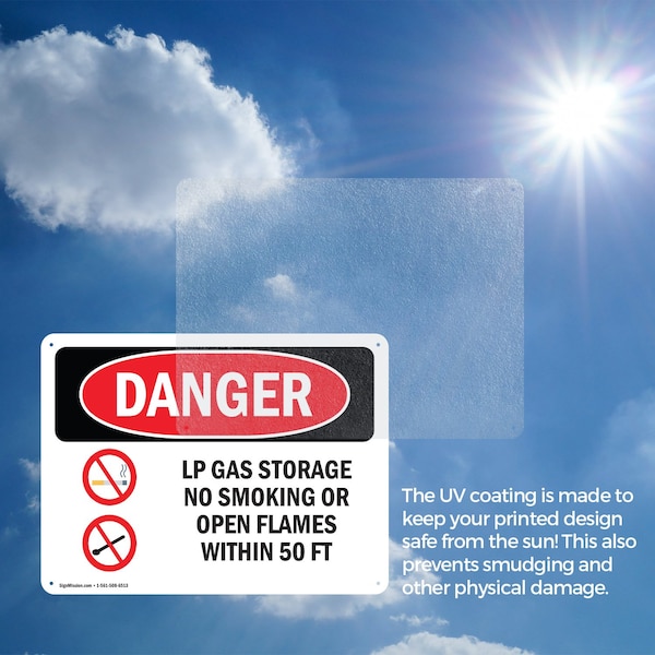 Signmission LP Gas Storage No Smoking Open Flames 50 Ft Danger Sign, Aluminum, 10in W x 7in L, 2PK - OS-2PACK-DS-A-710-L-1444