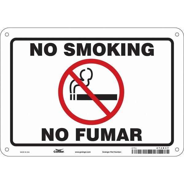 Condor Safety Sign, 7" H, 10" W, Polyethylene, Vertical Rectangle, English, Spanish, 474D37 - 474D37