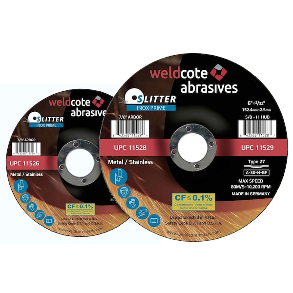 Inox-Prime Right Angle Grinder Wheels, Cutting, SLITTER, 6in x 3/32in x 5/8-11, 10PK - 11529