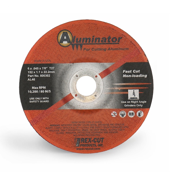 Rex Cut Aluminator Cut Off Wheel 6 X .045 X 7/8 T27 Aluminator - 800302