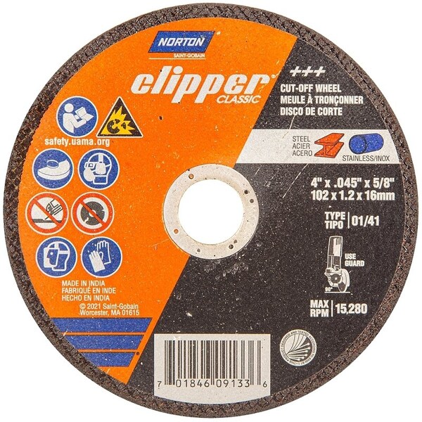 Norton Clipper Clipper Classic A AO Series Cutoff Wheel, 4 in Dia, 0045 in Thick, 58 in Arbor - 70184609133